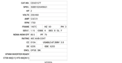 CEM3157T Baldor AC Motors Nameplate