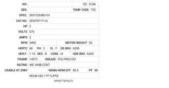 CEM7071T-I-5 Baldor AC Motors Nameplate