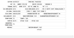 ECP4412T Baldor AC Motors Nameplate