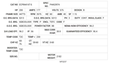 ECP84416T-5 Baldor AC Motors Nameplate