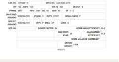 EM2558T-4 Baldor AC Motors Nameplate
