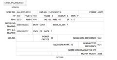 EM251452T-4 Baldor AC Motors Nameplate