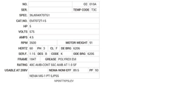 EM7072T-I-5 Baldor AC Motors Nameplate
