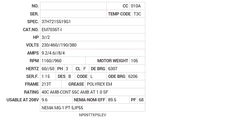 EM7036T-I Baldor AC Motors Nameplate