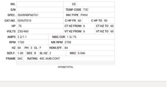 IDXM7010 Baldor AC Motors Nameplate