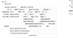 SUM20754 Baldor AC Motors Nameplate