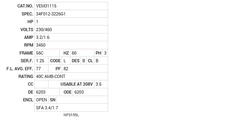 VEM31115 Baldor AC Motors Nameplate