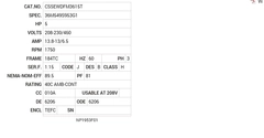 CSSEWDFM3615T Baldor AC Motors Nameplate