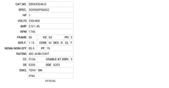 EBNM3546-D Baldor AC Motors Nameplate