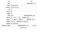 EJPM71147T-I-5 Baldor AC Motors Nameplate
