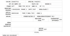EM4407TR-4 Baldor AC Motors Nameplate