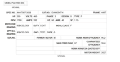 EM44354T-4 Baldor AC Motors Nameplate