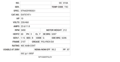 EM7574T-I Baldor AC Motors Nameplate