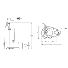 Barmesa 62180004 0.33 HP 115 V Submersible Pump Dimensions