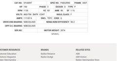 OF4409T Baldor AC Motors Nameplate