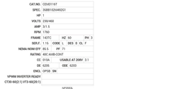 CEM3116T Baldor AC Motors Nameplate