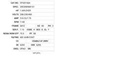 CFM3156A Baldor AC Motors Nameplate