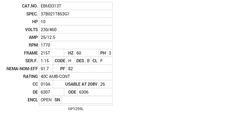 EBM3313T Baldor AC Motors Nameplate