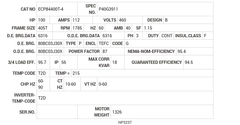 ECP84400T-4 Baldor AC Motors Nameplate