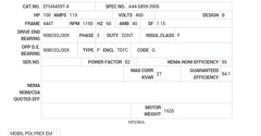 EFM4409T-4 Baldor AC Motors Nameplate
