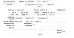 EM4314T-58 Baldor AC Motors Nameplate