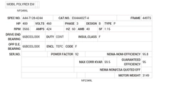 EM44402T-4 Baldor AC Motors Nameplate