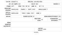 EM4407T-4 Baldor AC Motors Nameplate