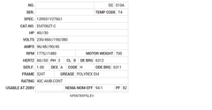 EM7062T-C Baldor AC Motors Nameplate
