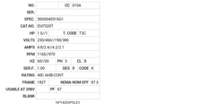 EM7020T Baldor AC Motors Nameplate