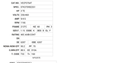 VECP3764T Baldor AC Motors Nameplate