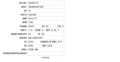 VEM2513T Baldor AC Motors Nameplate
