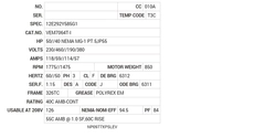 VEM7064T-I Baldor AC Motors Nameplate