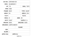 CDP3440-V24 Baldor DC Motors Nameplate