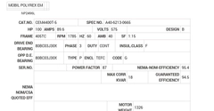 CEM4400T-5 Baldor AC Motors Nameplate