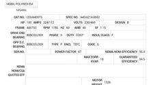 CEM4400TS Baldor AC Motors Nameplate