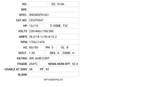 CEM7054T Baldor AC Motors Nameplate