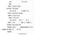 CEM7060T Baldor AC Motors Nameplate