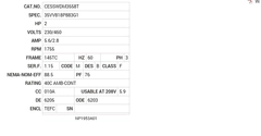 CESSWDM3558T Baldor AC Motors Nameplate