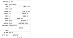 D1154 Baldor DC Motors Nameplate
