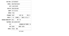 ECTM3665T Baldor AC Motors Nameplate
