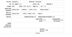 EM4409T-4 Baldor AC Motors Nameplate