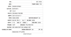 EM7018T-I Baldor AC Motors Nameplate