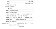 EM7020T-I Baldor AC Motors Nameplate