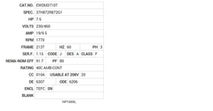 EWDM3710T Baldor AC Motors Nameplate