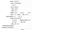 VEM3311T Baldor AC Motors Nameplate
