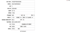 VSSEFWDM3546 Baldor AC Motors Nameplate