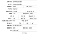ZDWNM22938T Baldor AC Motors Nameplate