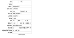 M7031A Baldor AC Motors Nameplate