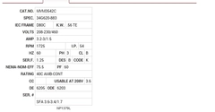 MVM3542C Baldor AC Motors Nameplate