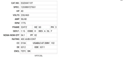 EGDM4110T Baldor AC Motors Nameplate